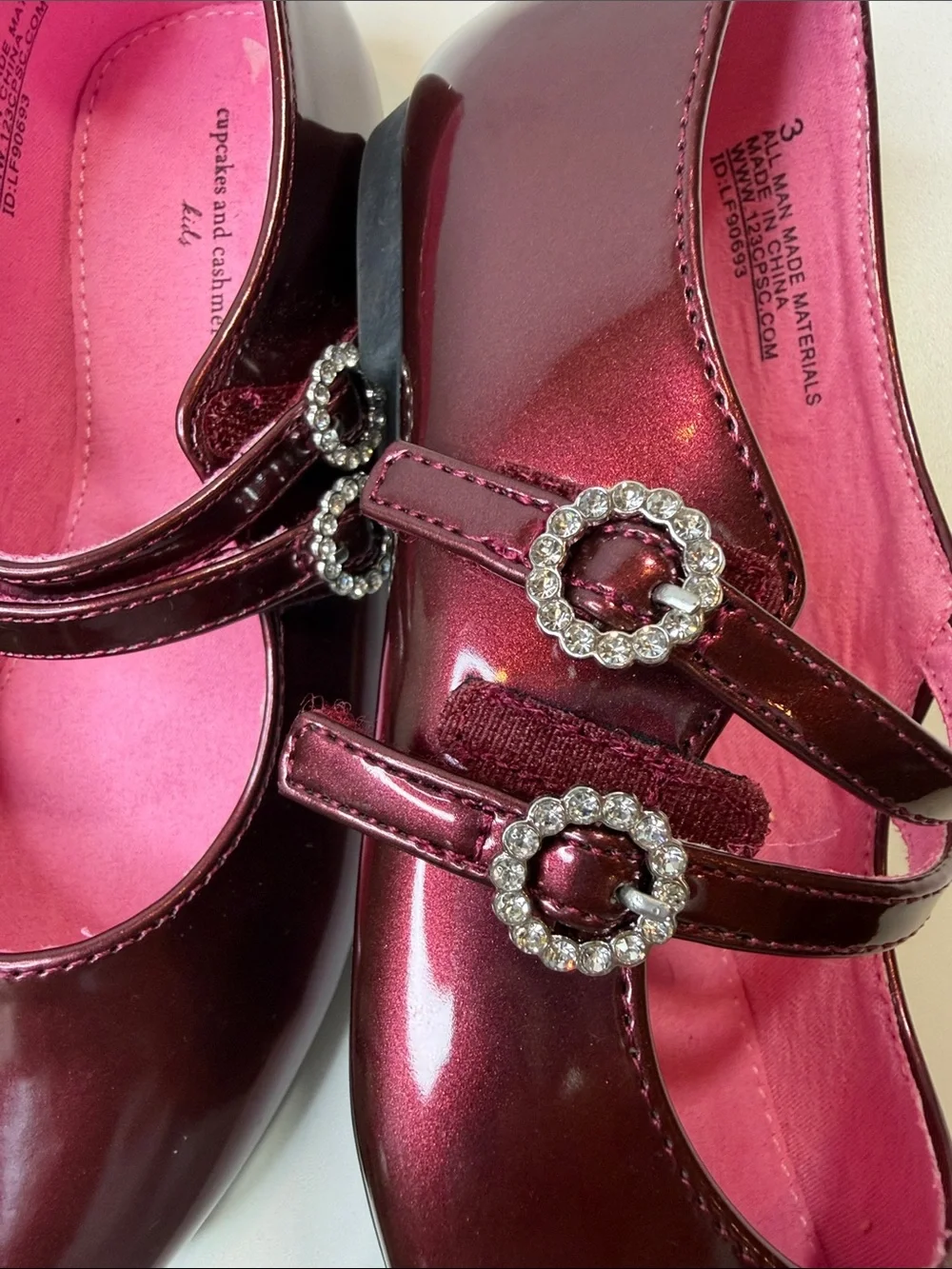 Cupcakes and Cashmere Kids Girls Metallic Burgundy Mary Jane Flats Size 3